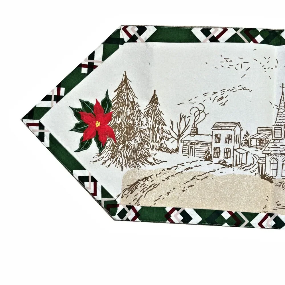 Embroidered Country Farmhouse Table Runner 13x72 Christmas Holiday Cardinal